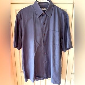 Cerruti 1881 vintage blue Check Shirt short Sleeve 100% cotton men's 52